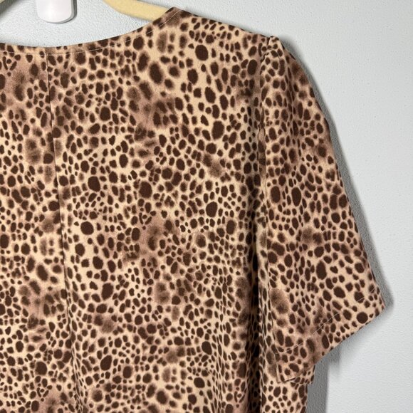 A New Day Women Leopard Print Mini Dress Large Swing Ruffle Boho V-Neck - Picture 8 of 11